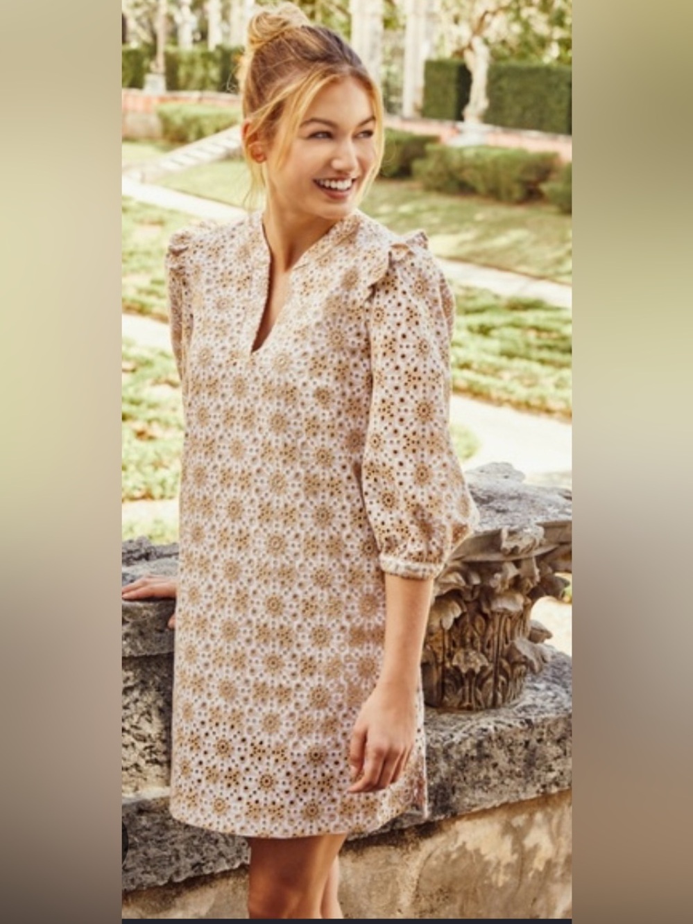 Cartolina Nantucket Isabella Dress Cream Eyelet Puff-Sleeve Mini Dress - XS NWT